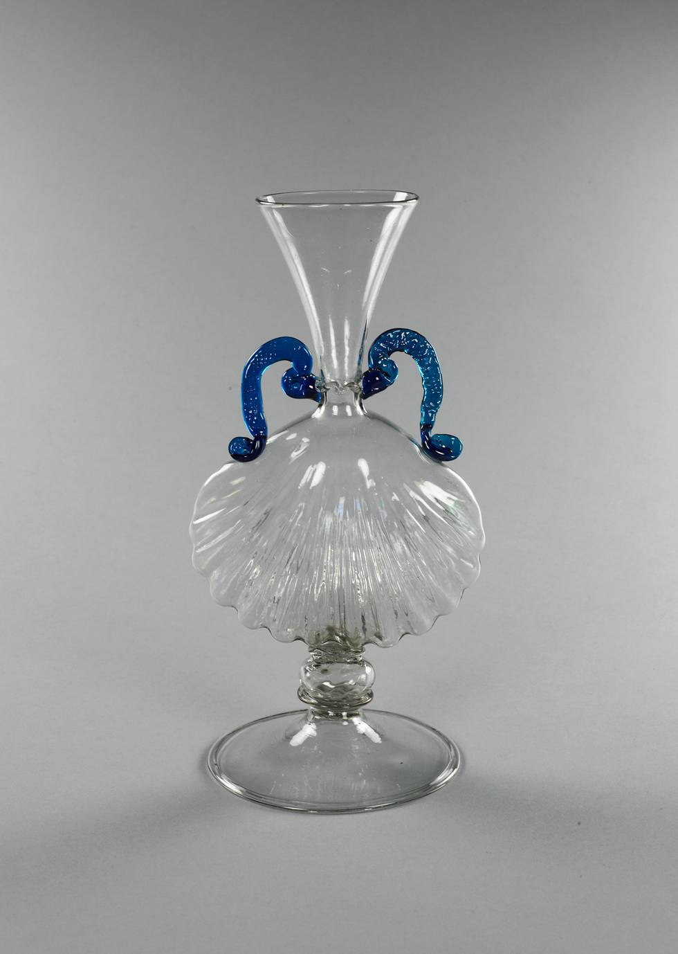 Venetian glass vessel with blue glass handles