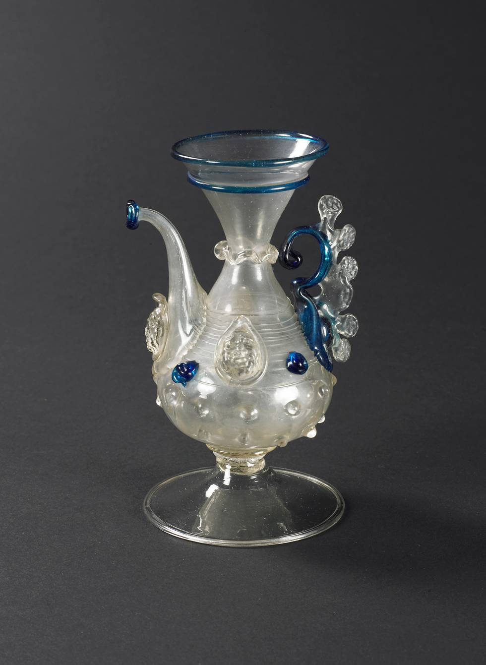 Photograph of a blue patterned Venetian glass vessel