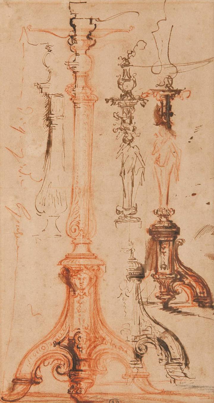Attributed to André-Charles Boulle, Designs for candlestands, undated. Musée des Arts décoratifs (723.A.1). © Les Arts Décoratifs.