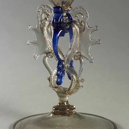 A detail of a glass goblet