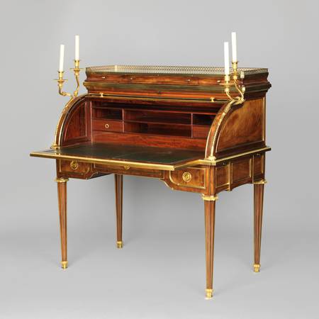 Photograph of an eighteenth-century cylinder desk with its main compartment open