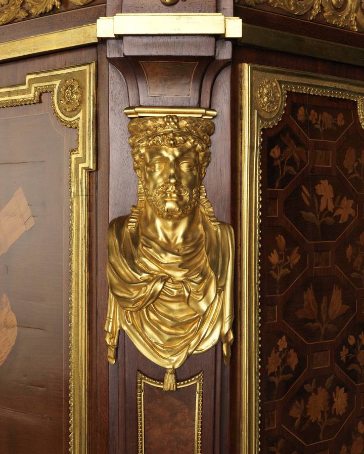 Detail of gilt-bronze male bust. Fall-front desk (F300).