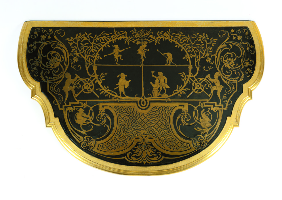 An image of the top of a marquetry console table