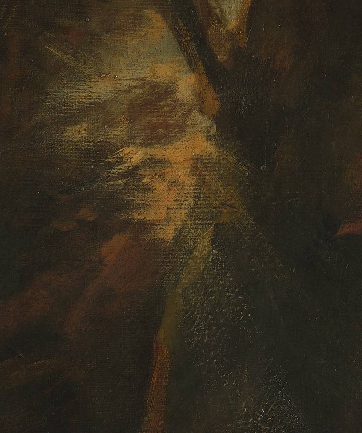 Detail of sunlight in upper right corner. Joshua Reynolds, Miss Jane Bowles, about 1775–6. The Wallace Collection (P36).