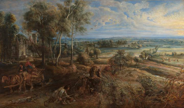 Peter Paul Rubens, A View of Het Steen in the Early Morning, c. 1636. Oil on oak panel, 136.5 x 231 cm. The National Gallery, London. Sir George Beaumont Gift, 1823/8 (NG66).