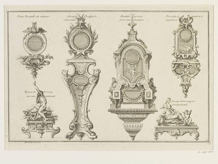 Detail from Nouveaux Desseins de Meubles et Ouvrages de Bronze et de Marqueterie, André Charles Boulle, published by Jean Mariette, about 1708. Victoria and Albert Museum London (E.1089-1908). © Victoria and Albert Museum, London.