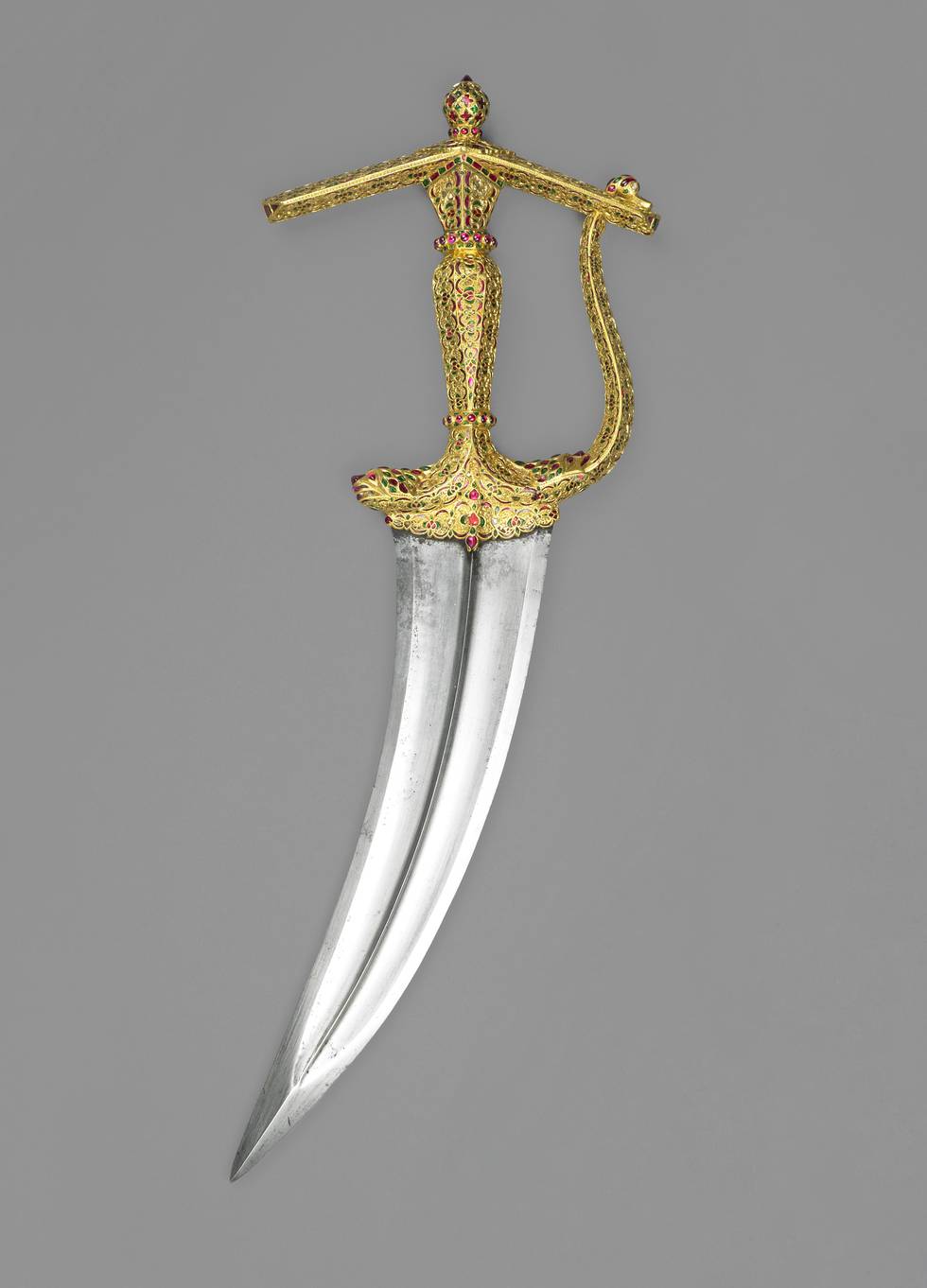 Tiger head shaped gold, jewelled dagger handle