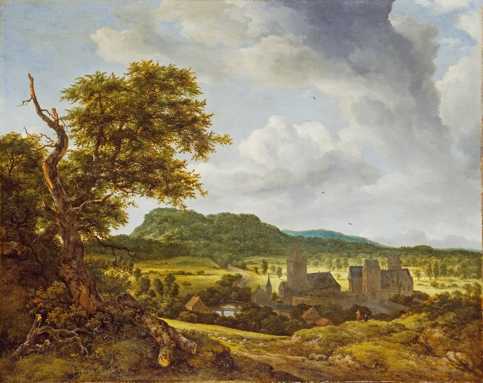 Painting of rural landscape and village