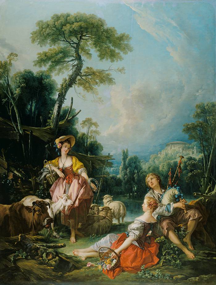 François Boucher, Pastoral with a Bagpipe Player, 1749 (P489).