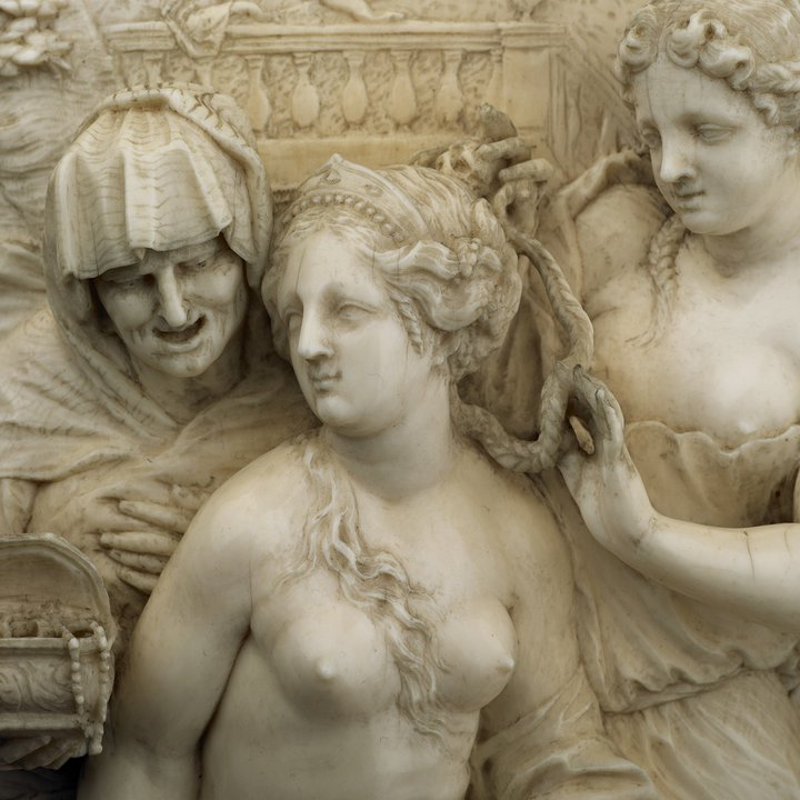 A detail of a sculpture depicting the Toilet of Bathsheba