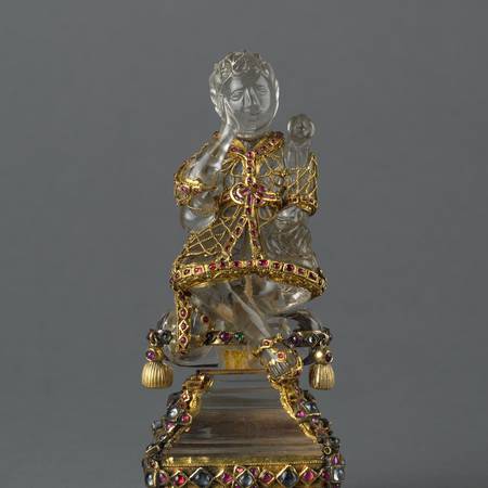 Statue of christ as a Shepard, decorated with gold and jewels