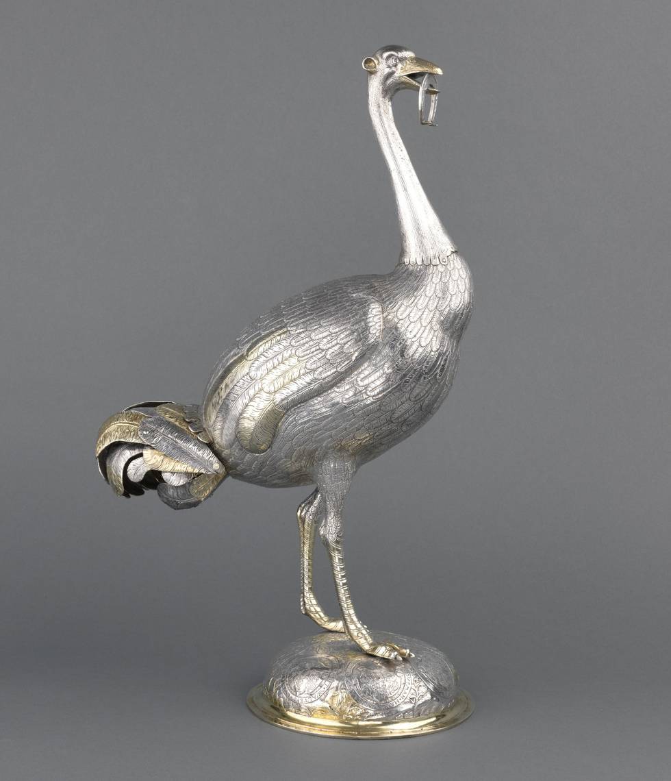 Silver ostrich sculpture