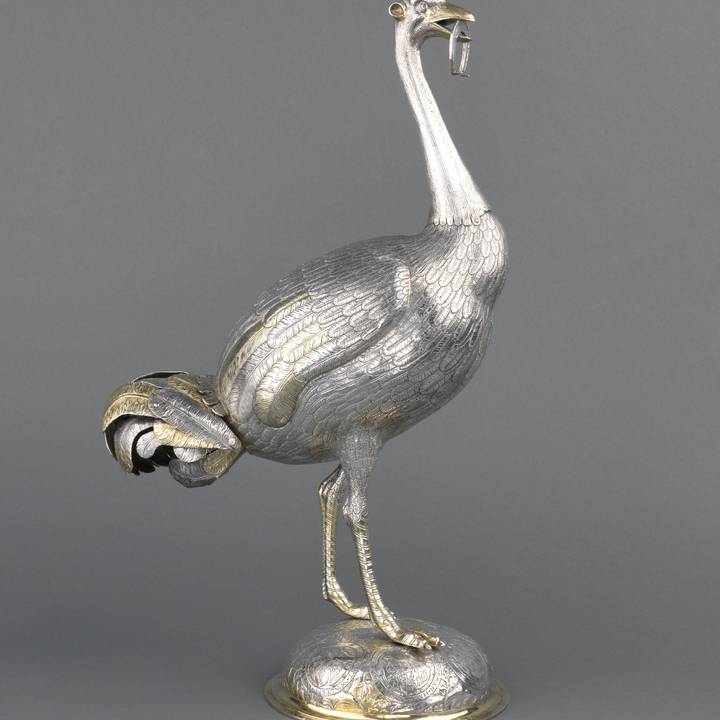Silver ostrich sculpture