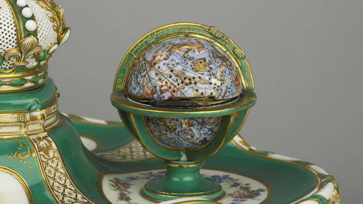 Detail of globe inkstand, inscriptions of zodiac signs