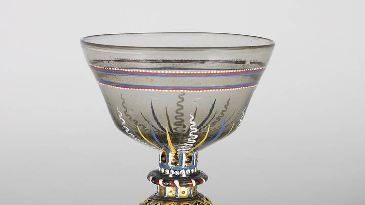 Glass goblet with yellow detail