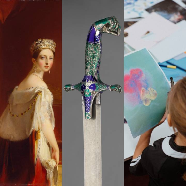 woman and child in gallery